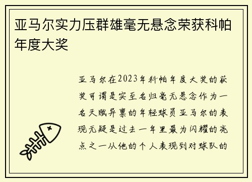 亚马尔实力压群雄毫无悬念荣获科帕年度大奖 亚马尔实力压群雄毫无悬念荣获科帕年度大奖